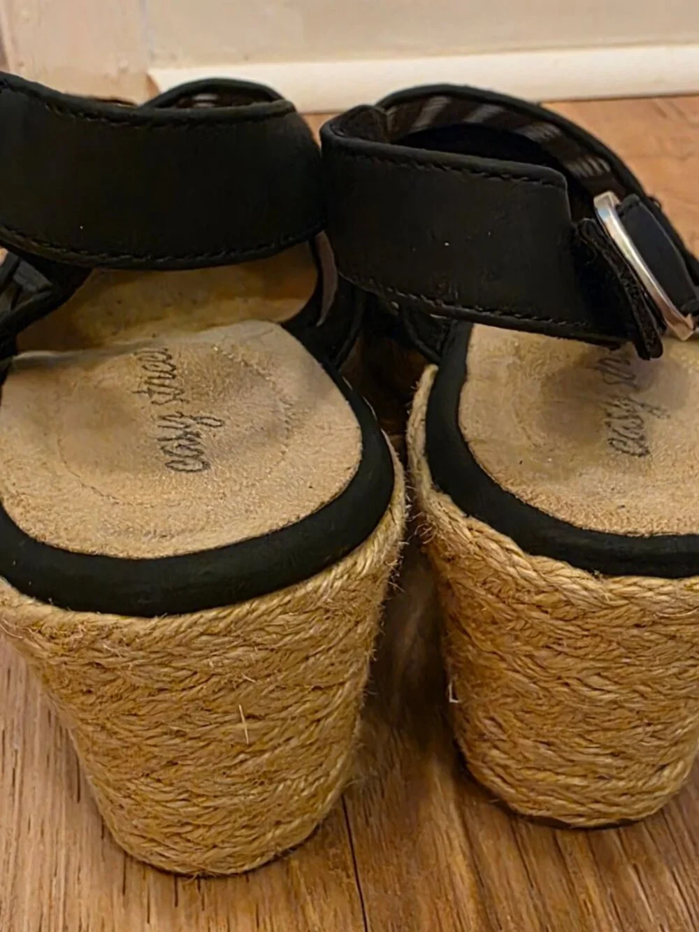 Easy Street Black Espadrille Wedge Slingback Sandals Size 9M Woven Mesh